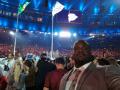 Franck Elemba sur la pelouse du mythique stade du Maracana de Rio lors de la cérémonie d'ouverture